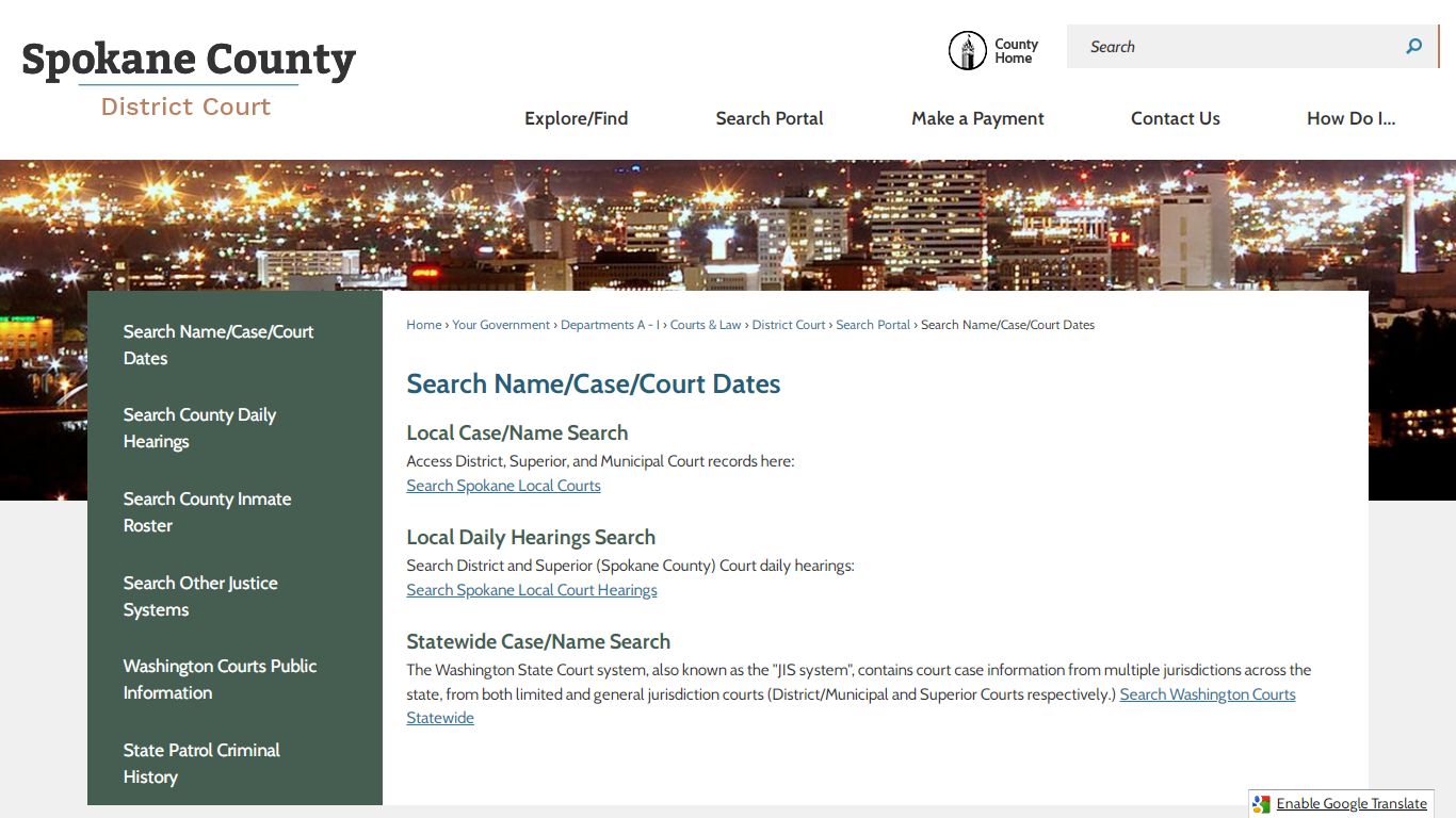 Search Name/Case/Court Dates | Spokane County, WA